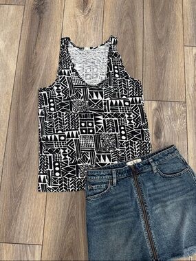 Festival 100% Cotton Black & White Geometric Tank Top
